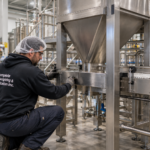 Worker Inspecting Stainless Steel Machinery