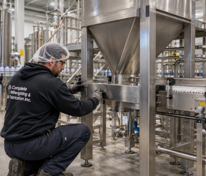 Worker Inspecting Stainless Steel Machinery